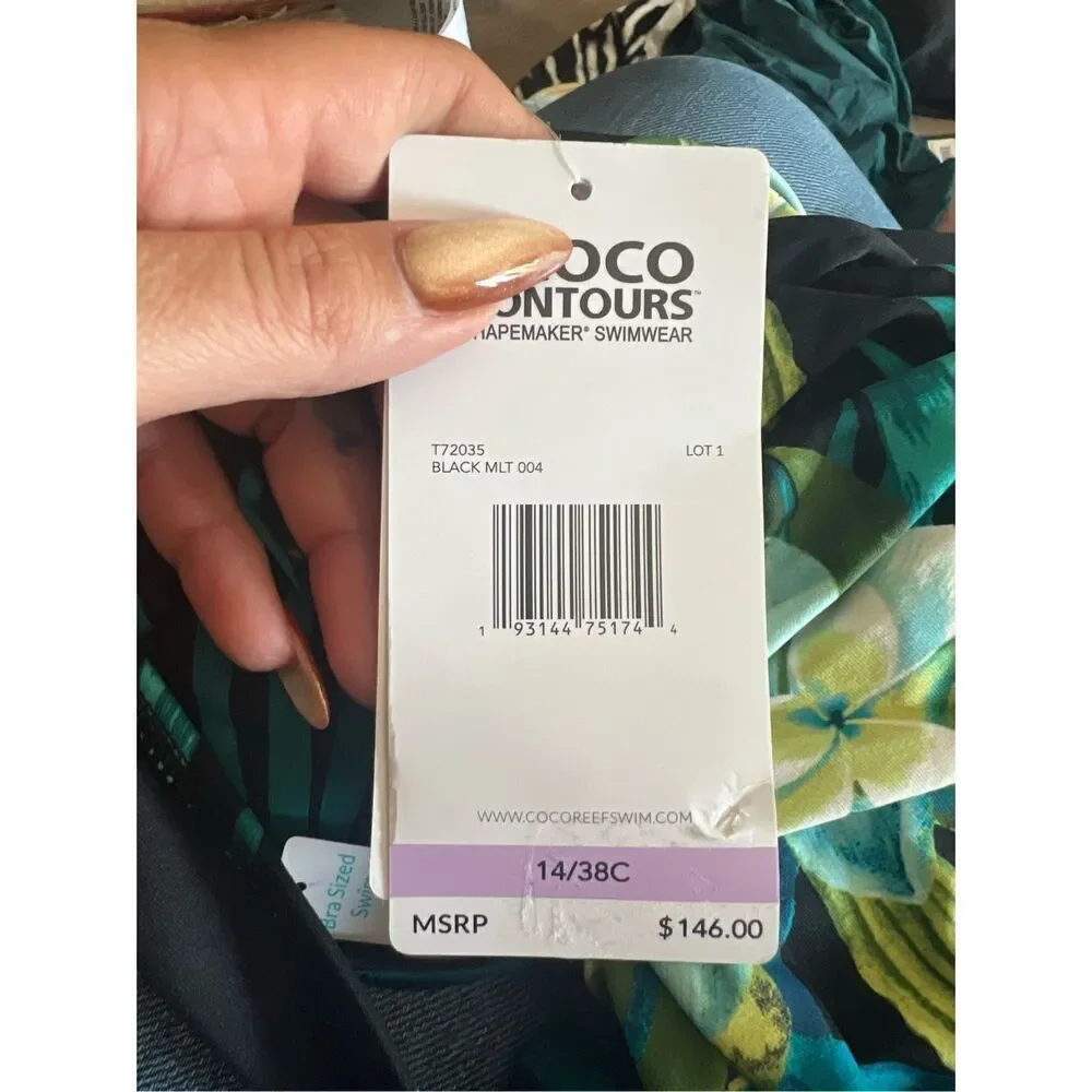 Coco Reef Contours NWT Solitaire One Piece Swimsuit Tropical Multicolor Size 14 - Picture 4 of 4